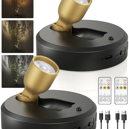 EZVALO Spotlight Indoor with Remote, 4000mAh Rechargeable Plant Spot Lights Indoor, Wireless Mini Uplights with Dimmable & 3-CCT, Timer, Accent Lighting for Pictures, Artwork, Displays (2-Pack)
