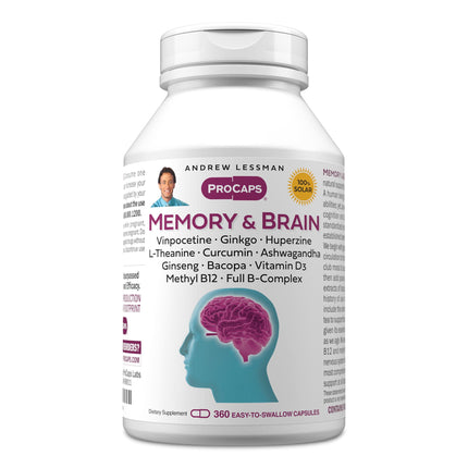 ANDREW LESSMAN Memory & Brain 360 Capsules – Naturally Supports Brain, Memory and Mental Acuity. with Ginkgo Biloba, Ashwagandha, Bacopa, Curcumin, Ginseng, B-Complex, Vitamin D3