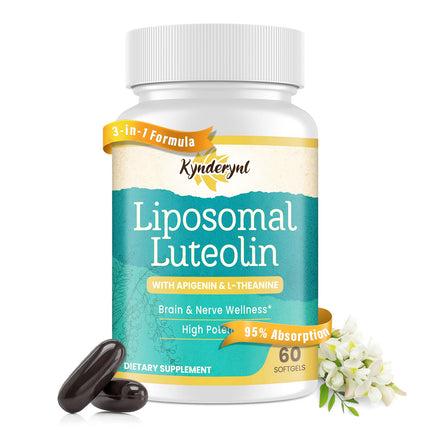 Kynderynl Liposomal Luteolin 200mg – Luteolin Supplement & Brain Supplement for Memory and Focus with Apigenin & L-Theanine – Non-GMO, Gluten-Free, 60 Softgels