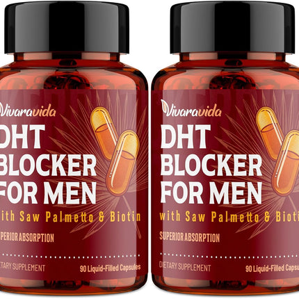 DHT Blocker for Men | Hair Growth Supplement with Saw Palmetto & Biotin - Hair Growth Vitamins - Hair Regrowth - Natural Hair Loss Supplements Liquid-Filled - Proprietary Herbal Blends (180 Capsules)
