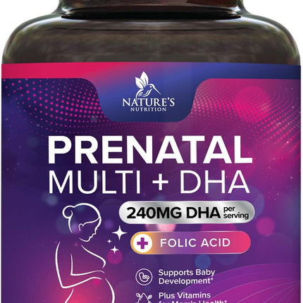 Prenatal Vitamins for Women with Folic Acid + Omega 3 DHA for Fetal Brain Development, Best Prenatal Vitamin Supplement, Daily Pregnancy Multivitamin Nutritional Support, Non-GMO - 240 Softgels