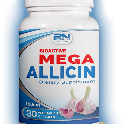 BuyNaturally Allicin Supplement 100% Stabilized from Garlic, Odor-Controlled Extract, 180,000mcg (180mg) Non-GMO, Gluten-Free, Vegan, Supplement for Heart Health and Immune Support (30 Count)