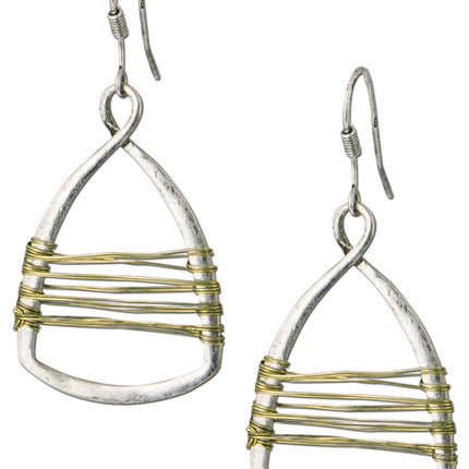 SPUNKYsoul Silver Teardrop Earrings for Women with Handmade Copper-Toned Gold Wire-Wrapped Design - Lightweight Silver Jewelry - Trendy gifts for women - Ideal for Everyday Use - 1.5inch