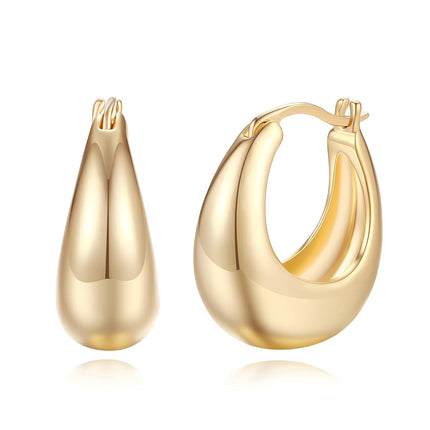 14K Gold Plated Chunky Hoop Earrings for Women, Vintage Textured Huggie Sleeper Earrings, Lightweight Hypoallergenic Statement Earrings for Sensitive Ears(Medium)