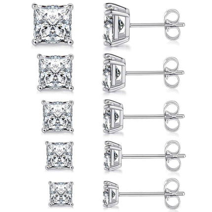 MDFUN 316L Stainless Steel Square Stud Earrings Set for Women Men 3-7MM