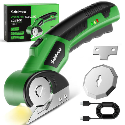 Cardboard Cutter, Rechargeable Cordless Electric Scissors, 4V Upgrade Motor Electric Box Cutter with 2 Blades, Safety Lock & LED Light, Powerful Cutting for Cardboard Box, Plastic, Leather