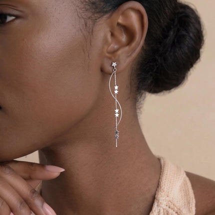 SLUYNZ Sterling Silver Star Dangle Earrings for Women Teens Girls Long Dangle Earrings Chain Curve Spiral Line Earrings Tassel (A-Silver)