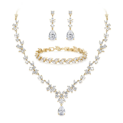 BriLove Gorgeous Cubic Zirconia Wedding Jewelry Set for Women Bride Gold
