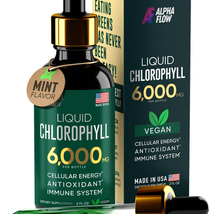 Alpha Flow Chlorophyll Liquid Drops 6000 mg - Premium Liquid Chlorophyll Supplement - All-in-One Antioxidant for Immune Boost, Energy Increase, Digestion Support & Fast Detox - Non-GMO, Vegan