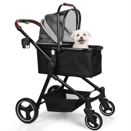 Foldable Dog Stroller, 3 in 1 Pet Stroller for Small Medium Dog Cat up to 50lbs, Detachble Portable Pet Bag, Storage Basket and One-Button Folding Frame