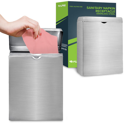Alpine Sanitary Napkin Receptacle – Wall Mounted Tampon Holder For Bathroom Provides Clean & Odor-Free Restroom for Home, Office & Public Restrooms (Stainless steel)