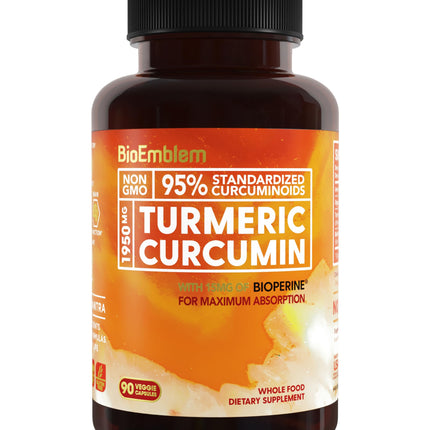 BioEmblem Turmeric Curcumin Supplement with BioPerine | Joint Support & Heart Health | with Organic Turmeric Powder & 95% Curcuminoids Extract | California Made, Non-GMO, 30-Day Supply