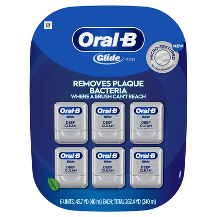 Oral-B Glide Deep Clean Dental Floss, Cool Mint, Value 6 Pack (40m Each)