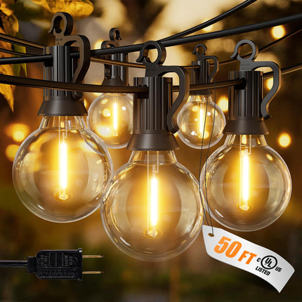 Brightown Outdoor String Lights, 50FT 25 G40 Bulbs Shatterproof Patio Lights, IP65 Waterproof Dimmable Hanging Connectable Globe LED Outdoor Lights for Christmas, Backyard, Bistro, Porch