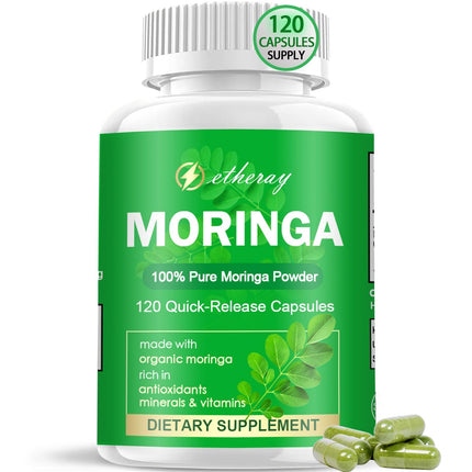 etheray Moringa Capsules, Pure Moringa Powder 800mg per Serving - 120 Capsules - Natural & Vegan Supplement