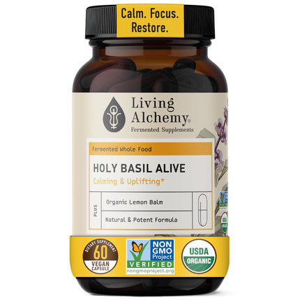 Holy Basil Supplements - Fermented Holy Basil with Natural Lemon Balm - Daily Supplements for Women & Men - Vegan, Non-GMO - Living Alchemy, 60 Pcs