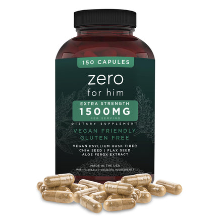 California Basics Extra Strength Fiber Supplements for Men (150 Count) - Daily Dietary Chia Flaxseed Psyllium Husk Vegan Capsules - High Fiber Supplement Pills Zero for Him Fiber Pills