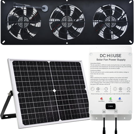 25W Solar Powered Exhaust Fan Kit with 12000mAh Lithium Battery Ideal for Chicken Coops Greenhouses Attics and Sheds 2600RPM 10ft Cord IP67 Waterproof Black