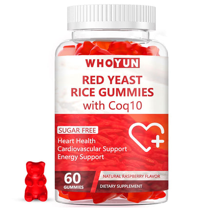 Whoyun Red Yeast Rice with Coq10 Gummies Sugar Free, Red Yeast Rice Supplement