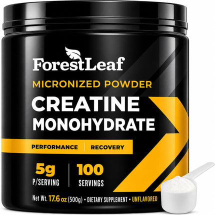 ForestLeaf Micronized Creatine Monohydrate Powder - Maximize Muscle Growth & Strength - Unflavored Creatine for Women and Men - 5G Per Serving - 100 Servings