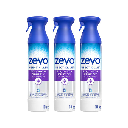 Zevo Flying Insect Killer Spray - Fruit Fly, Gnat, Fly & Mosquito Bug Spray for Home Use with Rosemary & Cornmint Oil - Indoor & Outdoor Use (3 Bottles)