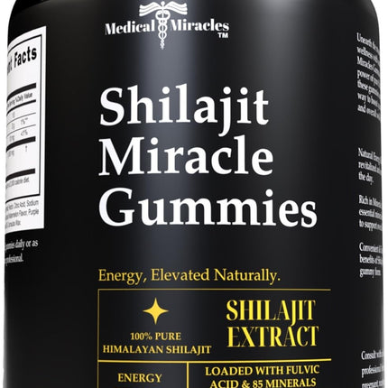 Medical Miracles Shilajit Sugar Free Energy Gummies 1000mg, Himalayan Mineral Complex with Fulvic Compounds, Vegan Chewable Supplement in Raspberry Watermelon Blend, 60 Count