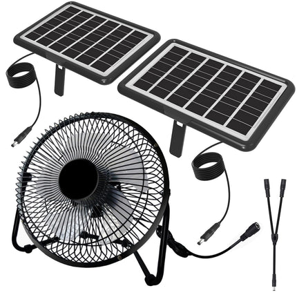 DELUMEE Solar Powered Fan, 8 Inch Install-Free with 25W Dual Solar Panels, Cloudy Days Working Solar Fan for Air Circulation and Cooling in Greenhouse, Chicken Coop, Pet House, Attic, 14ft Long Cable