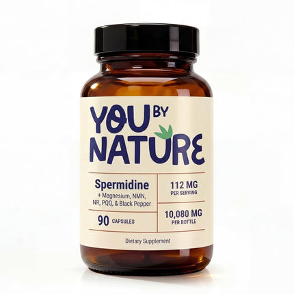 YOUBYNATURE Spermidine 112mg Supplement with NMN, NR, PQQ, Magnesium Bisglycinate & Black Pepper Extract | Vegan Gluten-Free Capsules | 90 Capsules | 90-Day Supply