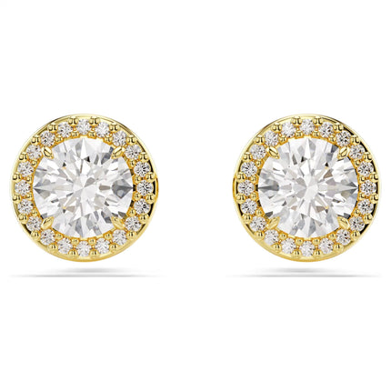 Swarovski Una Stud Earrings, Round Cut, Gold Tone, Gold-Tone Finished