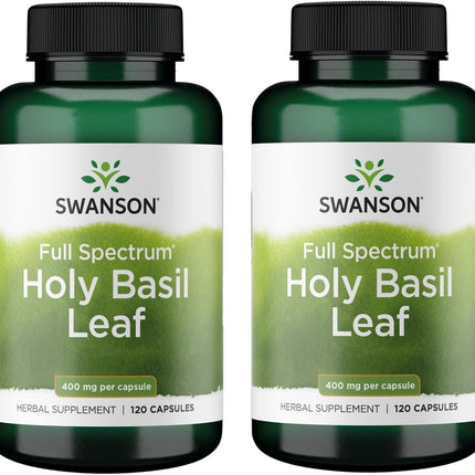 Swanson Holy Basil Leaf (Tulsi) - Stress Support and Well-Being Supplement - (120 Capsules, 800mg Per Serving) 2 Pack
