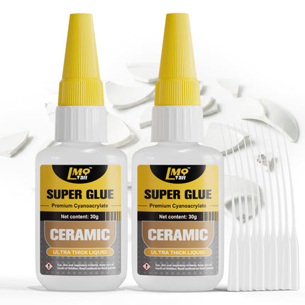 Ceramic Super Glue 2 Pack, Food Safe Ceramic Glue Repair Pottery Porcelain, Waterproof Clear Instant Adhesive for Mugs, Chip, Figurines, Dishes, Bowls, Plates, Fast Drying CA Glue Strong, Non Toxic
