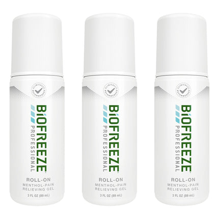 Biofreeze Professional Pain Relief Roll On, Travel Size Arthritis Discomfort Reliever, Fast Acting & Long Lasting Formula, Cooling Menthol Gel 3 Fl Oz (Pack of 3)