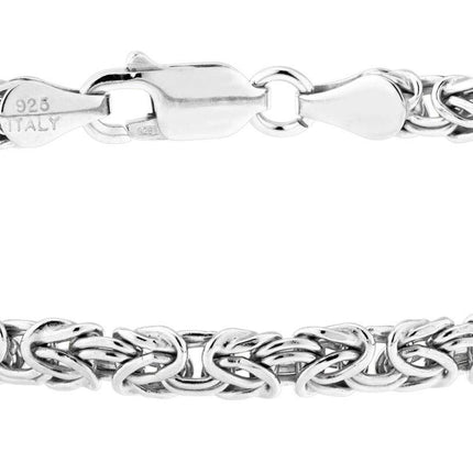 Miabella Italian 925 Sterling Silver or 18K Gold Plated 4mm Byzantine Link Chain Anklet Ankle Bracelet for Women, Made in Italy (sterling silver, Length 10 Inches)