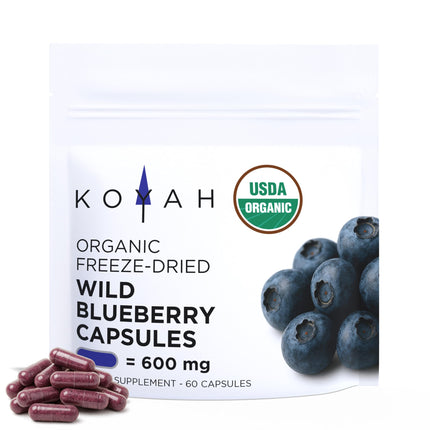 KOYAH - Organic Wild Blueberry Capsules – Freeze-Dried Whole Fruit – 600 mg per Capsule – Lowbush Variety (Vaccinium angustifolium) - Cognitive Function & Antioxidant Support* - 60 Capsules
