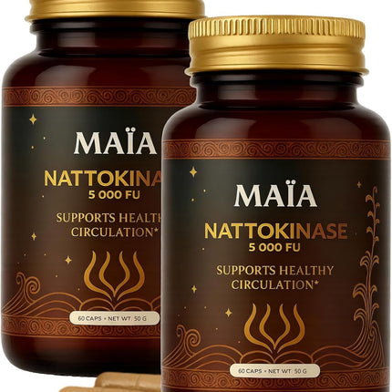 Maia Nattokinase Supplement, with 5000 FU, Supports Arterial Cleanliness and Heart Health, Promotes Healthy Circulation, Added Vitality and Wellness, Plant-Based Capsules, Zero Sugar, 60 Capsules (2)