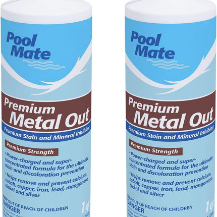 Pool Mate 1-Quart 2-Pack Premium Metal Out Stain and Mineral Inhibitor, Pool Metal Remover, Stain Remover, Made in USA