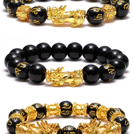 SOOWOOT Feng Shui Wealth and Luck Bracelet for Men and Women: 3Pcs Set with Pixiu and Black Obsidian, Brings Prosperity, Offers Protection, Attracts Good Fortune and Repels Evil Spirits