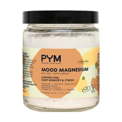 PYM Mood Magnesium Powder to Support Stress & Better Sleep, 30 Servings - Magtein Magnesium L-Threonate, Magnesium Glycinate & Malate, Yuzu Citrus | Non-GMO, Vegan, Gluten-Free | Cortisol Reducer