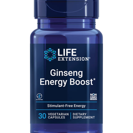 Life Extension Ginseng Energy Boost, Energy Support, Healthy Stress Management, Gluten-Free, Non-GMO, Vegetarian, 30 Capsules