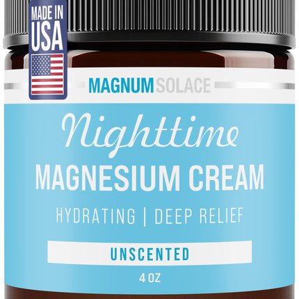 Magnum Solace Magnesium Lotion – Nighttime Magnesium Cream – Apply to Legs, Arms or Chest - Topical Magnesium Chloride – USA Made and Safe for Kids (Unscented)