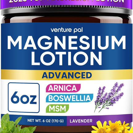 Magnesium Lotion with Arnica, MSM & Boswellia – Cooling Magnesium Cream – Lightweight Moisturizing Lotion for Legs & Feet – Safe for Kids – 6 fl oz