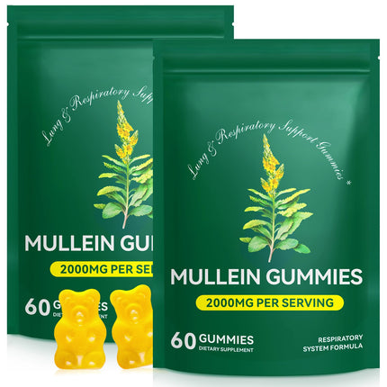Ruduwu Mullein Gummies for Lung Detox, 2000mg Mullein Leaf Extract for Respiratory & Digestive & Immune Support, Organic Mullein Herb Supplement for Mucus Relief for Respiratory, Immune, Vegan