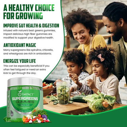 IMPACT Fiber Gummies for Adults, Women & Kids – Supergreens Veggies Daily High Fiber Gummies, for Gut Health & Immunity, Vegetarian Gummy Fiber Supplement, Gummies 4g Fiber (60 Count)