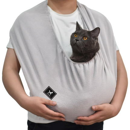 PAWPUBBY Cat Soft Carrier Sling, Ultra-Soft Polar Fleece Pet Cuddle Bag for Snuggling – Hands-Free Indoor Cat Pouch for Grooming & Bonding, Fits Small Pets 3-13 lbs, Light Gray, Medium