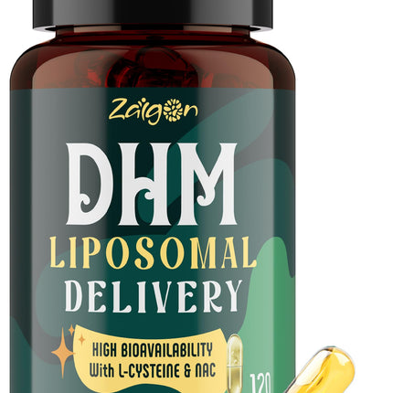Zaigon Liposomal DHM Supplements, 1000mg dihydromyricetin with l-cysteine, Milk Thistle, Electrolytes, Ginger, NAC, L-Theanine & Vitamin B for Recovery After Drinking & Liver Support, 120 Capsules