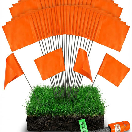 Fluorescent Orange Yard Marking Flags - 4x5x15 Inch Marker Flags - 50 Pack - Markers For Lawn, Irrigation, Landscaping, Survey & Sprinkler Head Marking