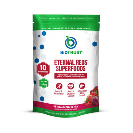 BioTrust Eternal Reds, Red Superfoods Powder, Support for Heart Health and Circulation, Energy, Stamina, No Added Sugar or Caffeine, Naturally Flavored and Sweetened, Berry Flavor (30 Servings)