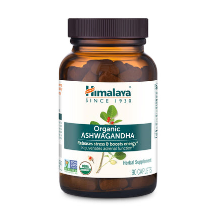 Himalaya Organic Ashwagandha Root, 90 Day Supply - Herbal Adrenal Support Supplements for Stress Relief and Energy Support - USDA Organic, Non-GMO, Vegan, Gluten Free, No Additives, 670 mg, 90 Caplets