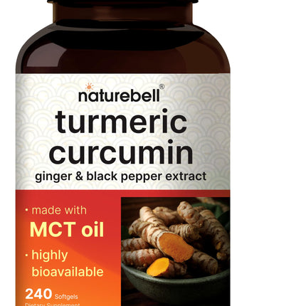 Turmeric Curcumin Supplement with Black Pepper & Ginger | 95% Curcuminoids | 240 Softgels with MCT Oil for Better Absorption (120 Day Supply)