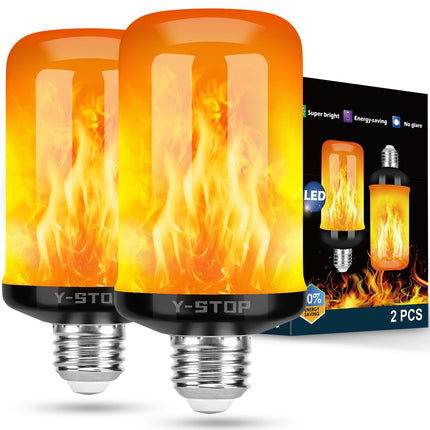 Y- STOP Upgraded Flame Light Bulbs, 4 Modes Flickering Light Bulb Outdoor with Upside Down Effect, E26 Base Flame Bulb for Christmas Decorations Outdoor, Halloween Lights, Party Decor (2 Pack)